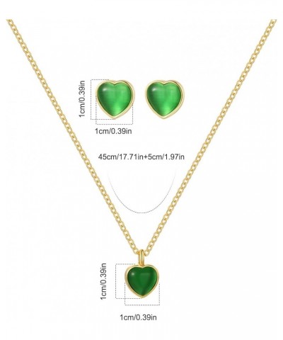 Love Heart Pendant Necklace Dainty Gold Necklace and Earrings SetCute Heart Pendant Necklace for Women Green $4.67 Jewelry Sets