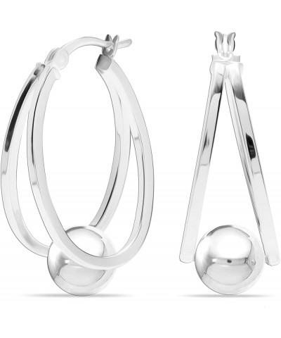 925 Sterling Silver Oval Double Hoop Earrings Pearl Hoop Earring for Teen and Women Ball Bead White-Gold Plated $15.36 Earrings