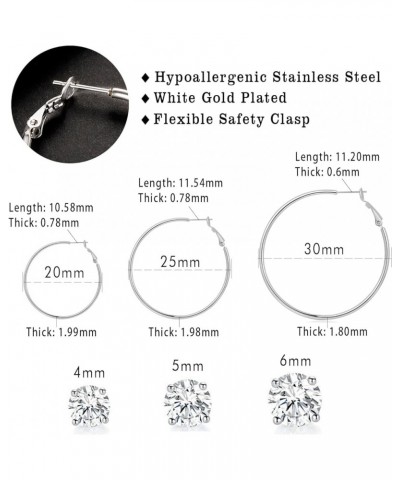 6 Pairs Stainless Steel Stud and Hoop Earrings Set for Women Lightweight Huggie Hoops Hypoallergenic Cubic Zirconia Stud Earr...