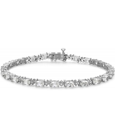 Tennis Bracelet for Women, Diamonds and Oval Gemstones, Birthstone Colors, Pure 925 Sterling Silver with Secure Locking Clasp...