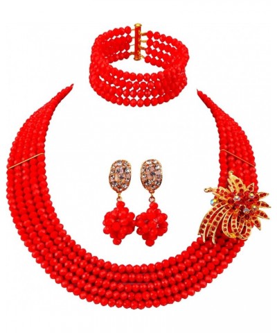 Classic African Beads Jewelry Set Nigerian Wedding Bridal Bridesmaids Jewelry Sets Opaque Red $18.54 Jewelry Sets