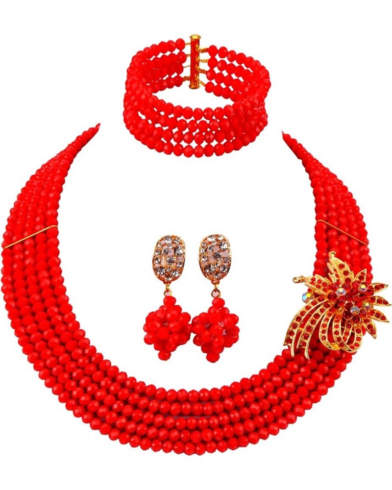 Classic African Beads Jewelry Set Nigerian Wedding Bridal Bridesmaids Jewelry Sets Opaque Red $18.54 Jewelry Sets