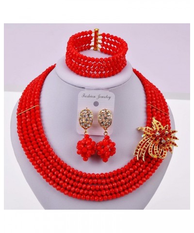 Classic African Beads Jewelry Set Nigerian Wedding Bridal Bridesmaids Jewelry Sets Opaque Red $18.54 Jewelry Sets