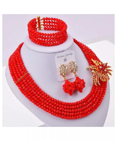 Classic African Beads Jewelry Set Nigerian Wedding Bridal Bridesmaids Jewelry Sets Opaque Red $18.54 Jewelry Sets