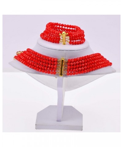 Classic African Beads Jewelry Set Nigerian Wedding Bridal Bridesmaids Jewelry Sets Opaque Red $18.54 Jewelry Sets