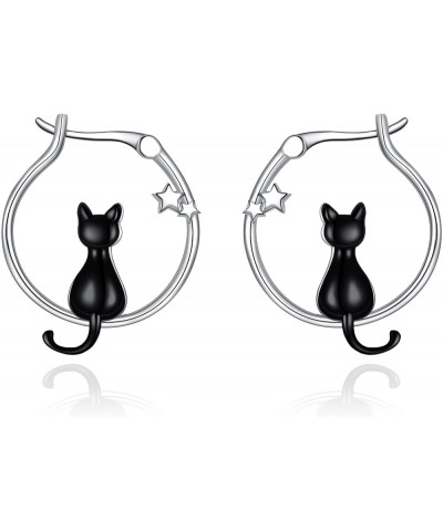 Cute Animal 925 Sterling Silver Hoop Earring Hypoallergenic S925 Jewelry for Women 20mm Cat Sty2 $13.95 Earrings