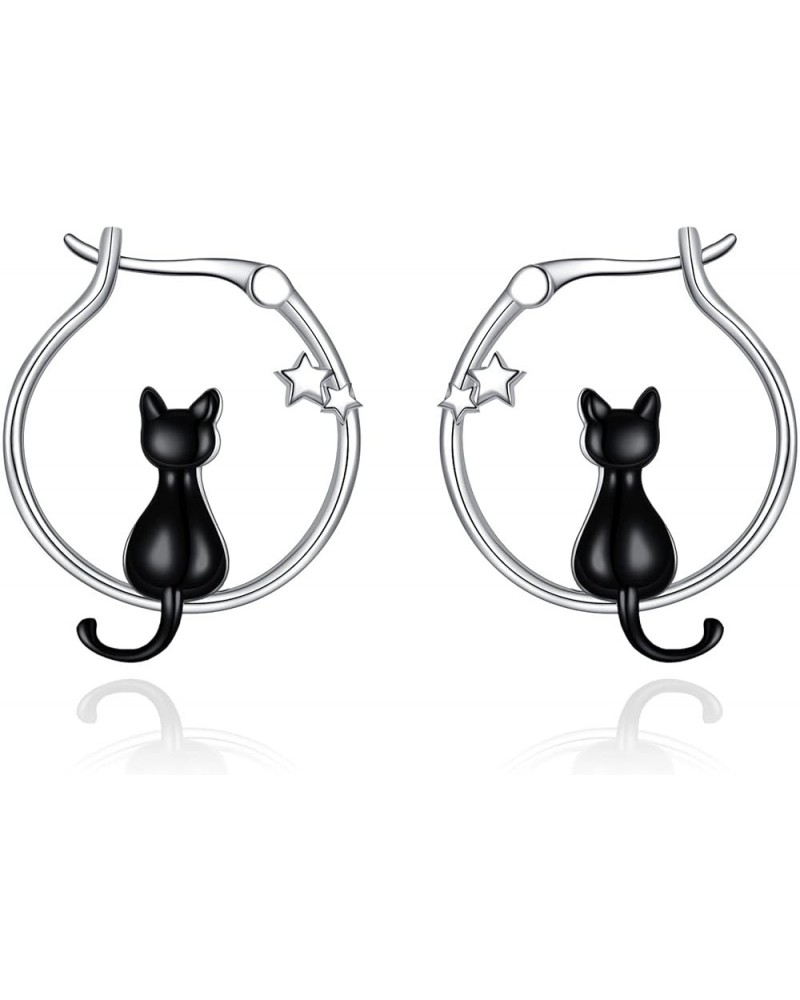 Cute Animal 925 Sterling Silver Hoop Earring Hypoallergenic S925 Jewelry for Women 20mm Cat Sty2 $13.95 Earrings