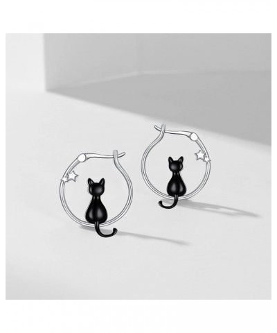 Cute Animal 925 Sterling Silver Hoop Earring Hypoallergenic S925 Jewelry for Women 20mm Cat Sty2 $13.95 Earrings