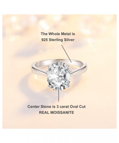 3ct Moissanite Engagement Promise Ring for Women - Oval Cut Diamond Wedding Band 925 Sterling Silver D Color VVS with Certifi...