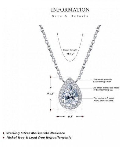 0.5 Carat-2 Carat Center Moissanite Pendant Necklaces for Women in 925 Sterling Silver, 1 Carat Center Moissanite Pendant Nec...