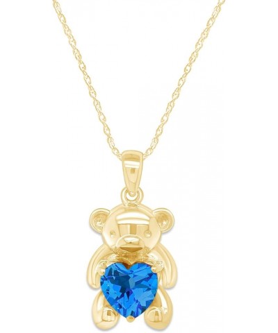 925 Sterling Silver Teddy Bear Pendant Necklace with Simulated Gemstone Love Heart Bear yellow-gold-plated-silver blue topaz ...