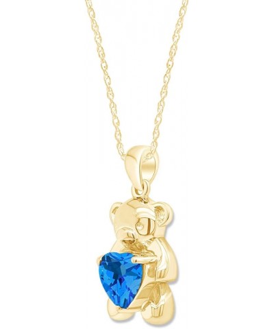 925 Sterling Silver Teddy Bear Pendant Necklace with Simulated Gemstone Love Heart Bear yellow-gold-plated-silver blue topaz ...