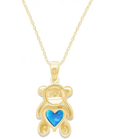 925 Sterling Silver Teddy Bear Pendant Necklace with Simulated Gemstone Love Heart Bear yellow-gold-plated-silver blue topaz ...