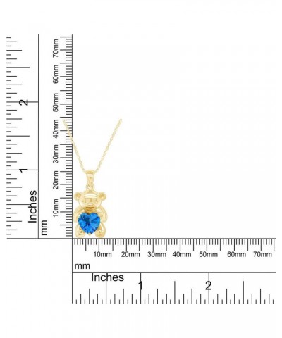 925 Sterling Silver Teddy Bear Pendant Necklace with Simulated Gemstone Love Heart Bear yellow-gold-plated-silver blue topaz ...