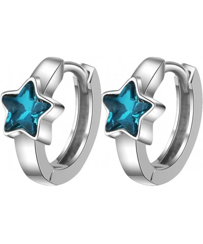 Star Hoop Earrings Cute Blue Star Crystal Zirconia Huggie Earrings Small Lightweight Star Earrings for Women Girls Jewelry Gi...