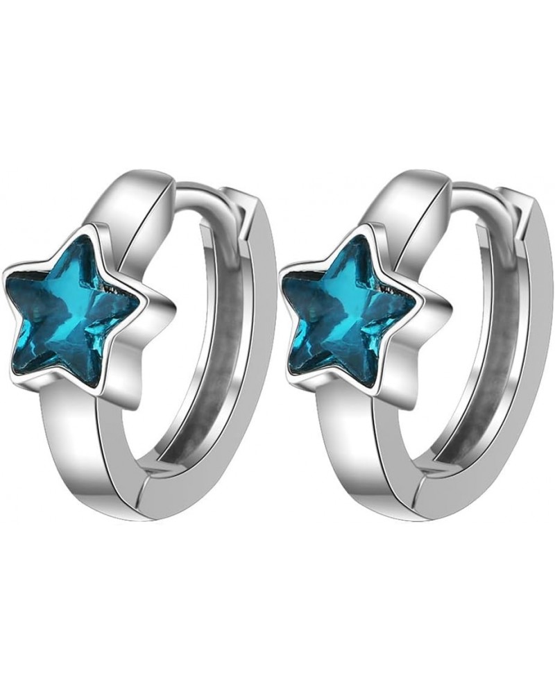 Star Hoop Earrings Cute Blue Star Crystal Zirconia Huggie Earrings Small Lightweight Star Earrings for Women Girls Jewelry Gi...