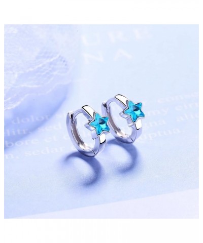 Star Hoop Earrings Cute Blue Star Crystal Zirconia Huggie Earrings Small Lightweight Star Earrings for Women Girls Jewelry Gi...