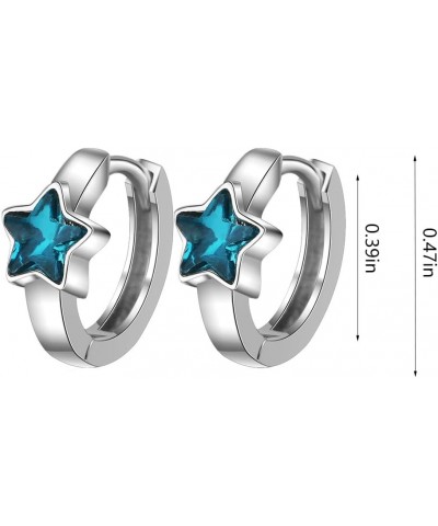 Star Hoop Earrings Cute Blue Star Crystal Zirconia Huggie Earrings Small Lightweight Star Earrings for Women Girls Jewelry Gi...