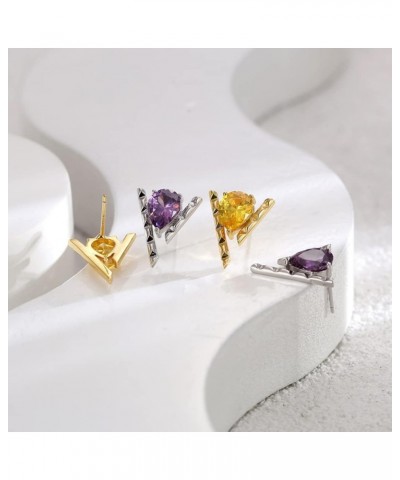 14k Gold Plated V Letter Stud Earrings Water-drop Zirconia fancy Earrings Sterling Silver Post Studs For Women Girls 14K Gold...