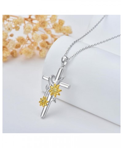 Faith Cross Necklace Sterling Silver Sunflower Cross Pendant Necklace Christian Cross Jewelry Gifts for Women Girls Cross Nec...