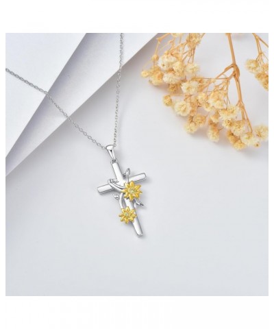 Faith Cross Necklace Sterling Silver Sunflower Cross Pendant Necklace Christian Cross Jewelry Gifts for Women Girls Cross Nec...