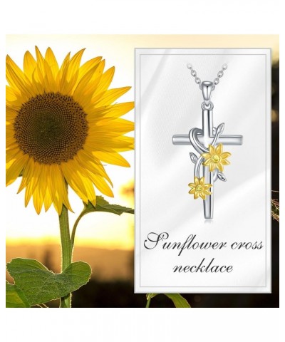 Faith Cross Necklace Sterling Silver Sunflower Cross Pendant Necklace Christian Cross Jewelry Gifts for Women Girls Cross Nec...