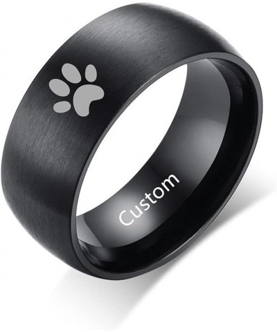 Personalzied Dog Cat Pet Pawprint Band Rings for Men Women,Stainless Steel Custom Text Ring Jewelry for Remembrance Loss of P...