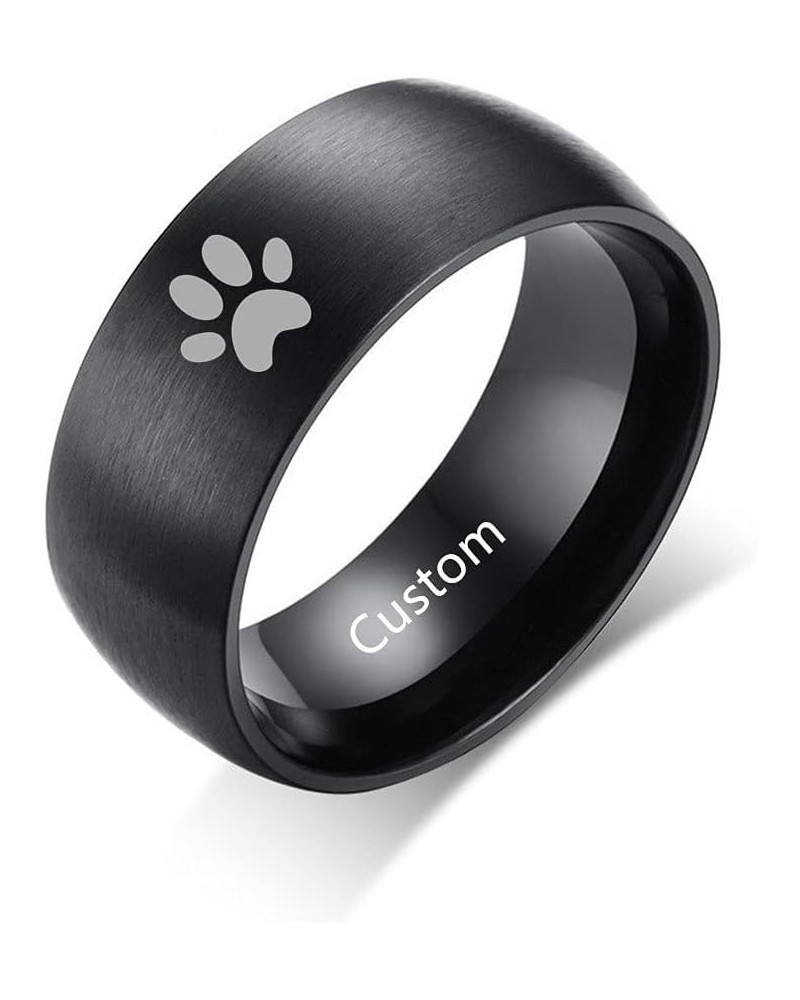 Personalzied Dog Cat Pet Pawprint Band Rings for Men Women,Stainless Steel Custom Text Ring Jewelry for Remembrance Loss of P...