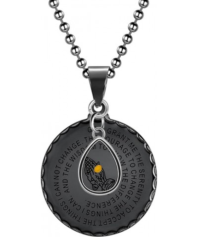 Bible Verse Medal Necklace Prayer Necklace with Mustard Seed Gold Stainless Steel Praying Hands Coin Medal Pendant Black-Drop...