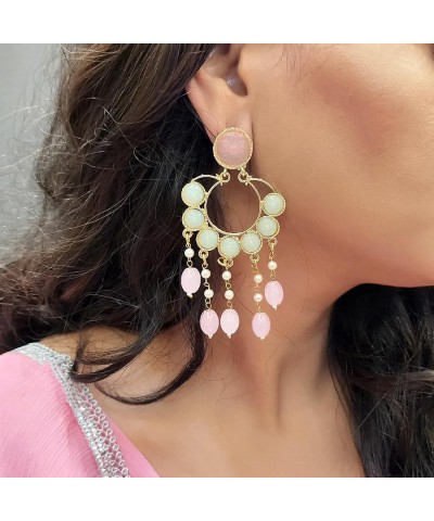 Indian Earrings for Women Chandbali Crystal Faux Pearl Dangle Beads Tassel Chandelier Earring Set Bollywood Fashion Costume J...