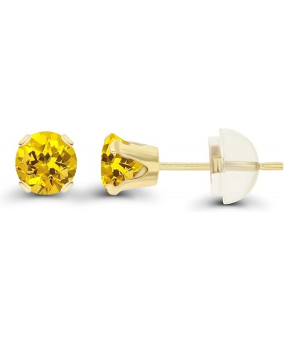 Solid 10K Yellow, White or Rose Gold 4mm Round Genuine Gemstone Birthstone Stud Earrings Created Yellow Sapphire Yellow Gold ...