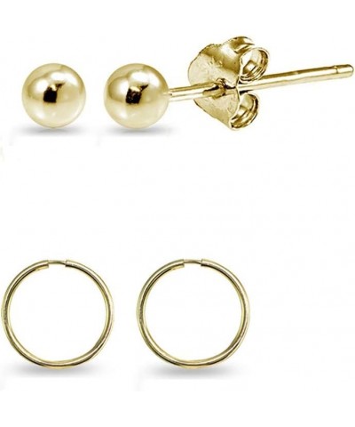 2 Pairs 14K Gold Unisex 10mm Mini Small Continuous Endless Hoops and Tiny 2mm Ball Bead Stud Earrings Set 14K Yellow Gold $20...