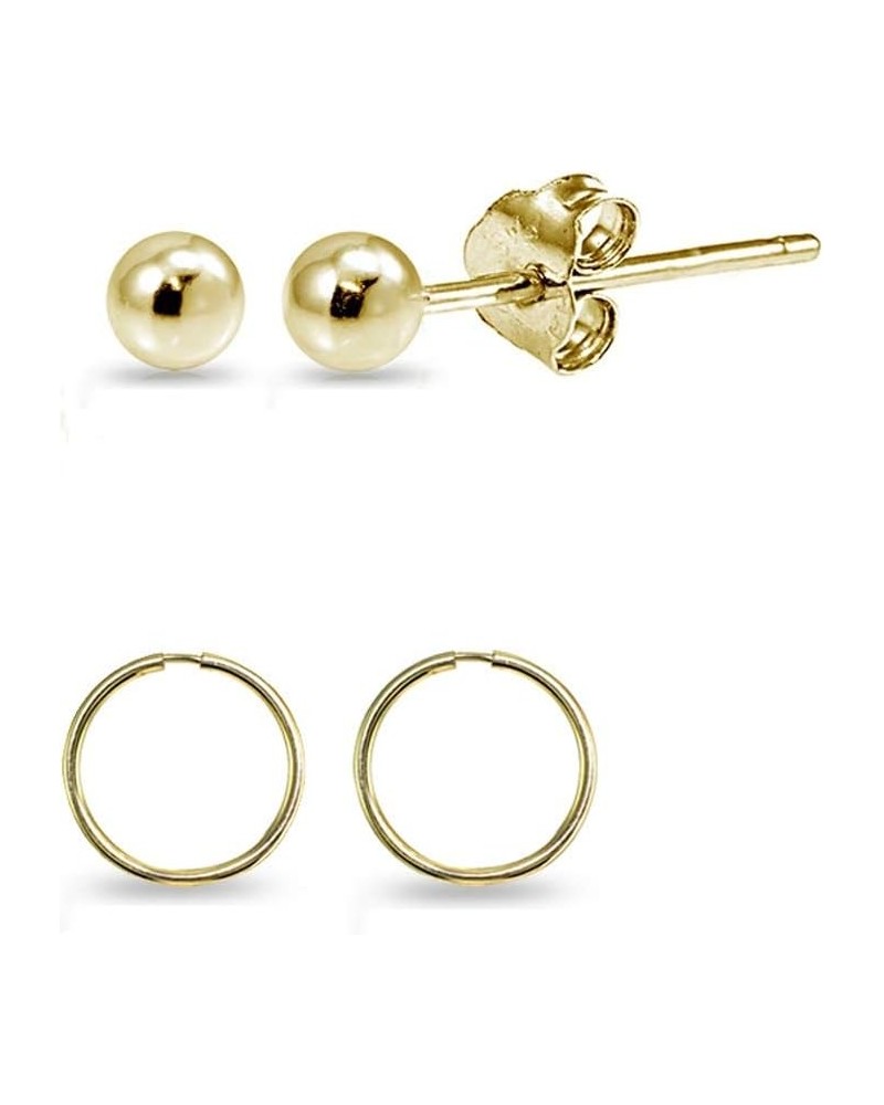 2 Pairs 14K Gold Unisex 10mm Mini Small Continuous Endless Hoops and Tiny 2mm Ball Bead Stud Earrings Set 14K Yellow Gold $20...