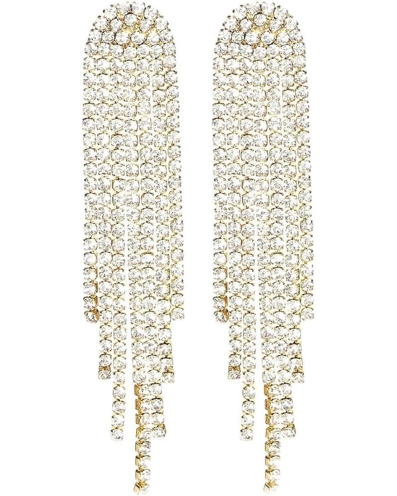 Rhinestone Earrings Dangling Long Fringe Earrings Boho Tassel Chandelier Earrings for Women Girls golden $7.07 Earrings