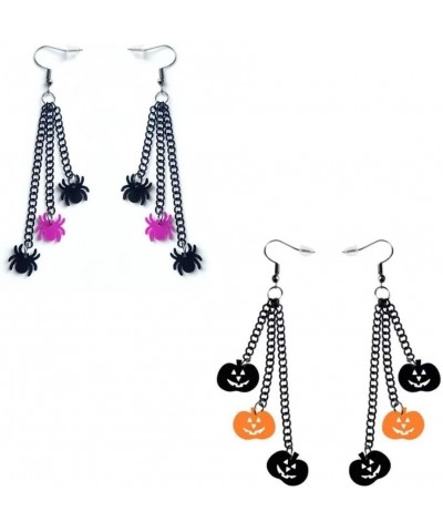 2 Pair Acrylic Halloween Earrings Spider Earring Pumpkin Earring Skull Earring Ghost Earring Bat Earring Coffin Earring Black...