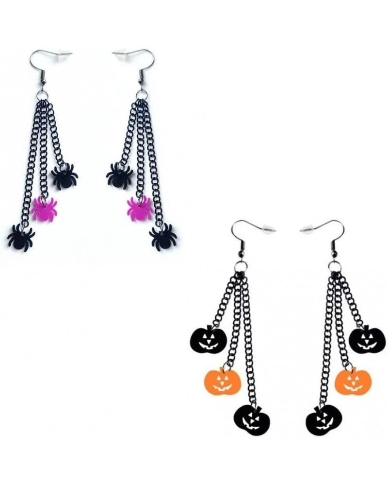 2 Pair Acrylic Halloween Earrings Spider Earring Pumpkin Earring Skull Earring Ghost Earring Bat Earring Coffin Earring Black...