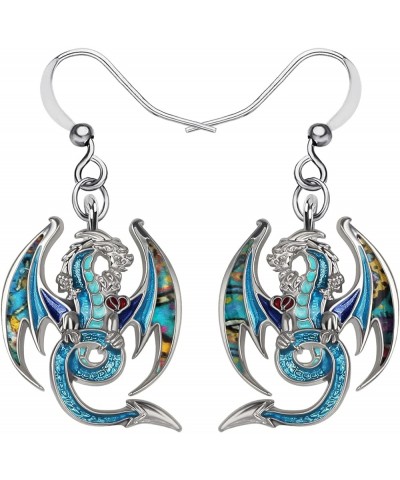 Enamel Alloy Dinosaur Fantasy Dragon Earrings Drop Dangle Unique Animal Jewelry For Women Girls Sky $7.64 Earrings