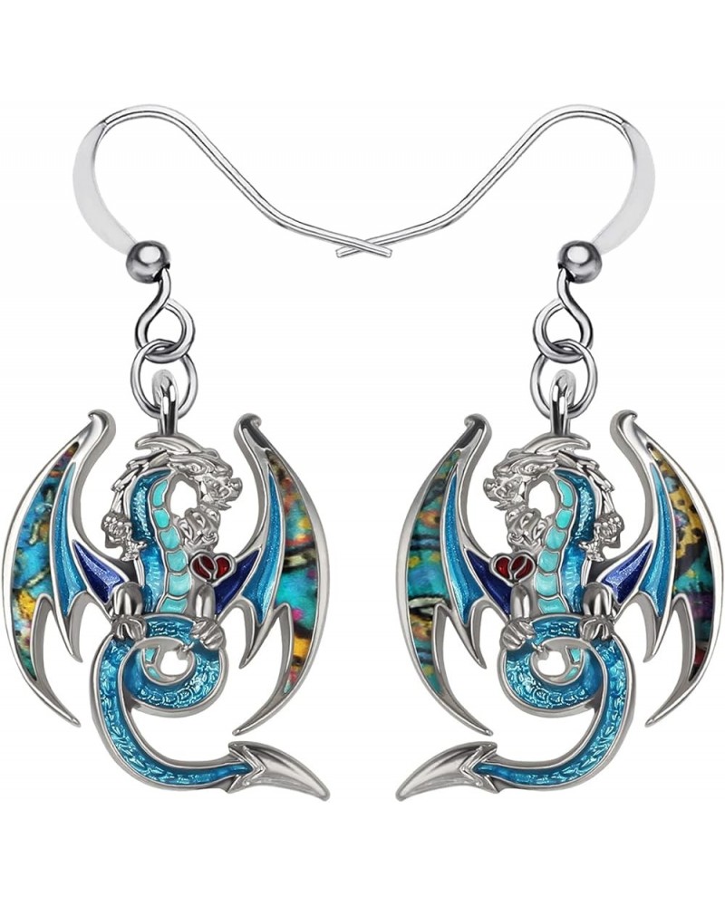 Enamel Alloy Dinosaur Fantasy Dragon Earrings Drop Dangle Unique Animal Jewelry For Women Girls Sky $7.64 Earrings