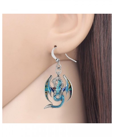 Enamel Alloy Dinosaur Fantasy Dragon Earrings Drop Dangle Unique Animal Jewelry For Women Girls Sky $7.64 Earrings