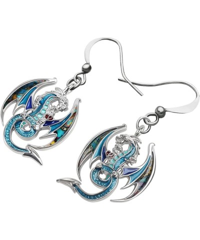 Enamel Alloy Dinosaur Fantasy Dragon Earrings Drop Dangle Unique Animal Jewelry For Women Girls Sky $7.64 Earrings