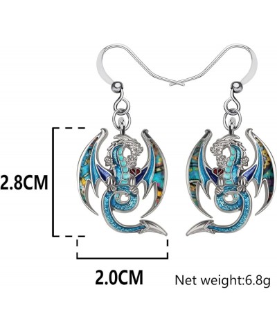 Enamel Alloy Dinosaur Fantasy Dragon Earrings Drop Dangle Unique Animal Jewelry For Women Girls Sky $7.64 Earrings