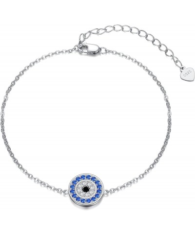 Evil Eye Bracelet Sterling Silver Greek Evil Eye Bracelet Dainty Turisk Eye Protection Jewelry Gift for Women Round Eye $19.7...