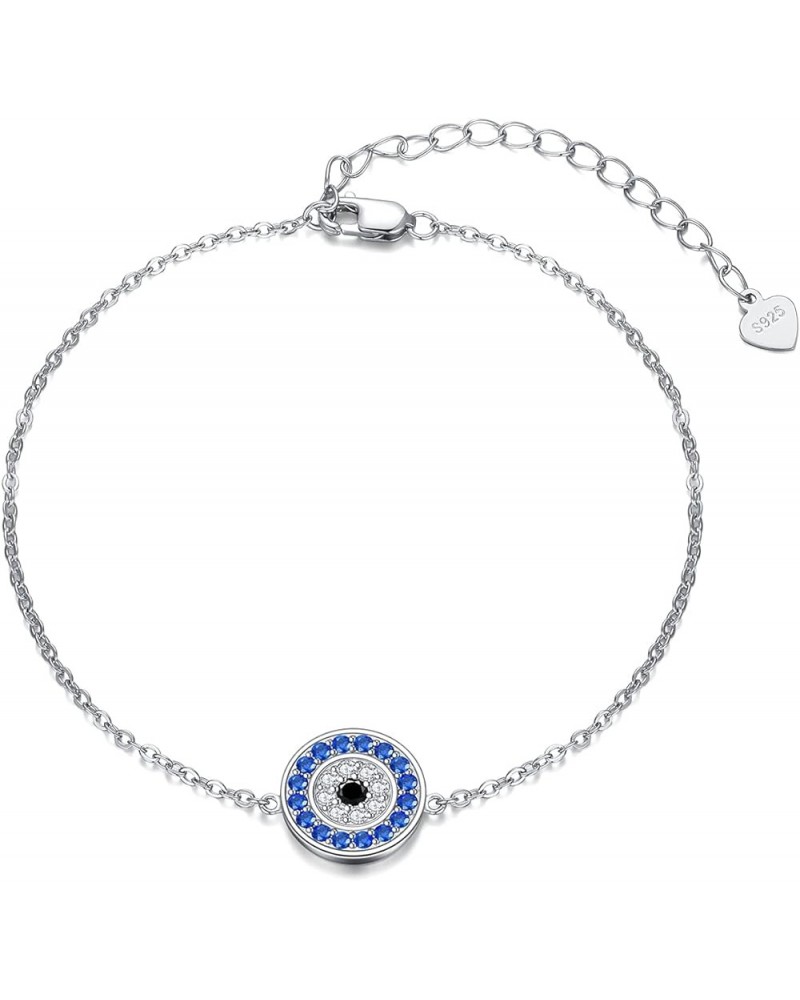 Evil Eye Bracelet Sterling Silver Greek Evil Eye Bracelet Dainty Turisk Eye Protection Jewelry Gift for Women Round Eye $19.7...