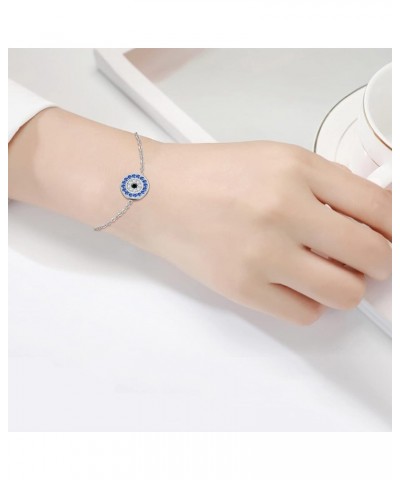 Evil Eye Bracelet Sterling Silver Greek Evil Eye Bracelet Dainty Turisk Eye Protection Jewelry Gift for Women Round Eye $19.7...