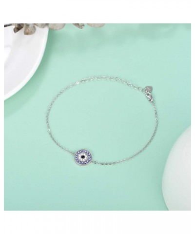 Evil Eye Bracelet Sterling Silver Greek Evil Eye Bracelet Dainty Turisk Eye Protection Jewelry Gift for Women Round Eye $19.7...