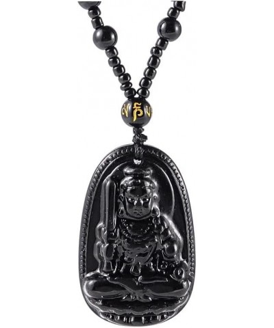 Obsidian Stone Buddha Beads Chain Necklace Imitate Jade Buddhism Jewelry for Women Men Protect Lucky Necklace immovable-cock ...