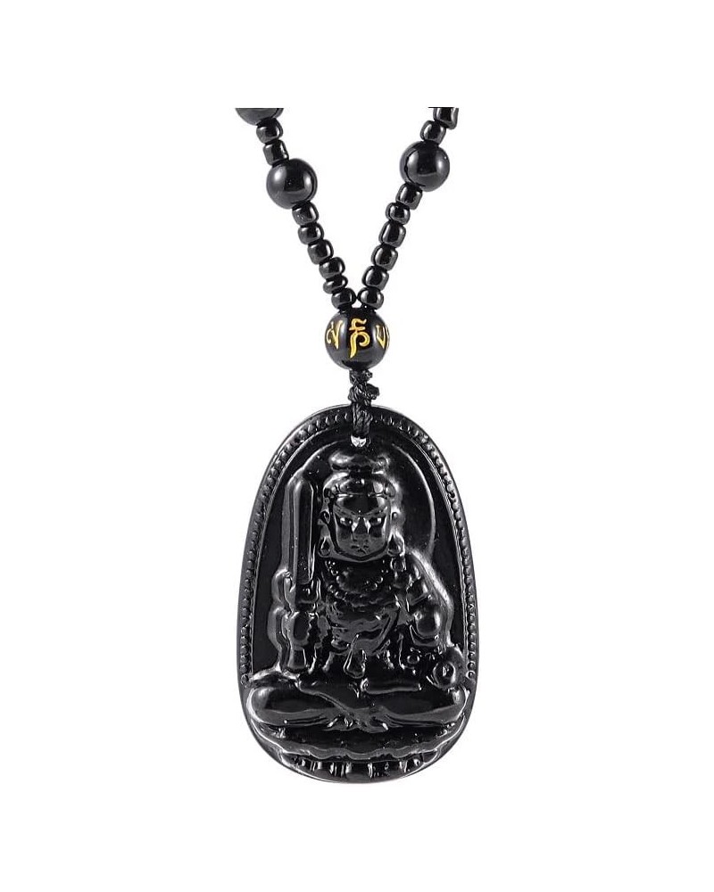 Obsidian Stone Buddha Beads Chain Necklace Imitate Jade Buddhism Jewelry for Women Men Protect Lucky Necklace immovable-cock ...