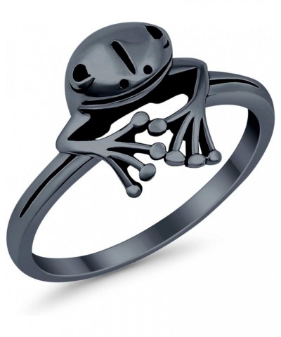 Frog Ring Peeping Frog Band Oxidized Solid 925 Sterling Silver Black Tone, Sterling Silver $12.59 Rings