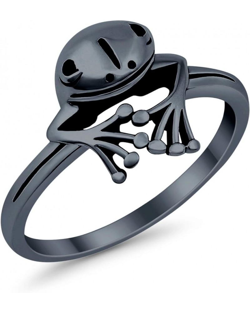 Frog Ring Peeping Frog Band Oxidized Solid 925 Sterling Silver Black Tone, Sterling Silver $12.59 Rings