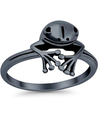 Frog Ring Peeping Frog Band Oxidized Solid 925 Sterling Silver Black Tone, Sterling Silver $12.59 Rings